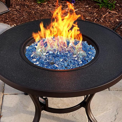 Mr. Fireglass 10 Pounds Fire Glass, 1/2 Inch High Luster Reflective Tempered Fire Glass Rocks for Fire Pit Fireplace and Landscaping, Pacific Blue