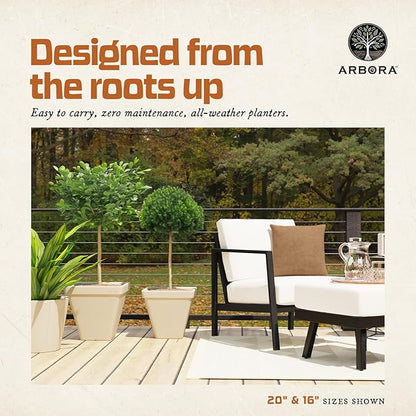 ARBORA 20" Mykonos Square Polyresin Indoor and Outdoor Planter with Classic Cream Finish - Durable, All Season, Weatherproof, Lightweight, Large Plant Pot for Patio, Garden, Deck, Entryway
