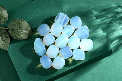 QINJIEJIE Opal Polished Stones Tumbled Crystals Bulk Gemstones Healing Crystal White Opalite Rocks Set Decorative Landscape Quartz Real Reiki Stone for Vase Home Decor Energy Spiritual Gift 0.5 LBS