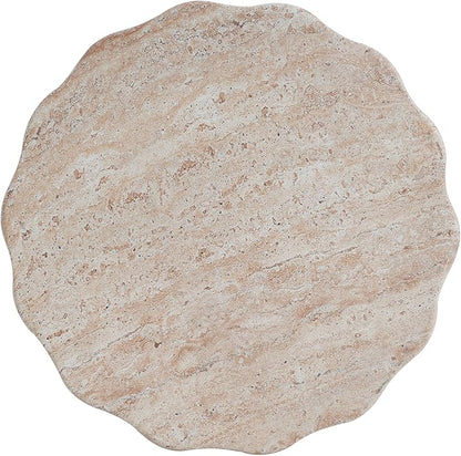 Christopher Knight Home Jaym 18.00" H Indoor Outdoor Accent Side Table, Patio Decorative End Table, Wave Cylinder Lightweight Concrete Garden Stool for Patio Balcony & Garden Decor, Travertine