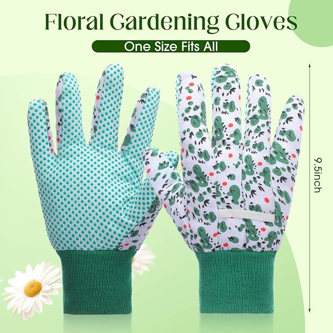 Garden Gloves for Women 9.5" Floral Gardening Gloves Lightweight and Machine Washable Gift for Gardeners PVC Grip