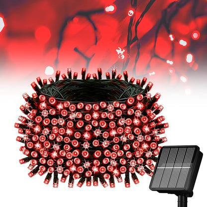 Solar String Lights for Outside, 39Ft 100 LED Solar String Lights Outdoor with 8 Modes，Solar Lights for Outside Waterproof for Yard, Fence,Balcony, Party,Christmas Tree Decorations (Red)