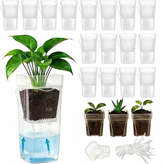16 Pack 2.5" Medium Self Watering Pots for Indoor Plants, Small Clear Plastic Planters,Self Watering Planters Garden Flower Pots for African Violet, Hoya, Seedlings, Cuttings &Semi-Hydro