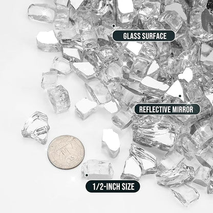 Skyflame 15LB Fire Pit Glass, High Luster Tempered Fire Glass Pellets for Fire Pit Table and Fire Bowl, 1/2-Inch Platinum