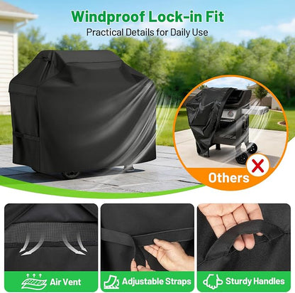 Grill Cover 60 Inch, Arborlily BBQ Grill Cover for Outdoor Grill, Heavy Duty Waterproof Gas Barbecue Grill Cover for Weber, Char-Broil, Nexgrill, Black