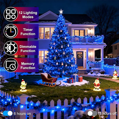340 LED 90FT Christmas String Lights Outdoor, 12 Pro Modes and Timer Memory & Brightness, Plug in Outdoor Waterproof Clear Wire Twinkle Light for for Xmas Yard Tree Wedding Party Decor (Blue)
