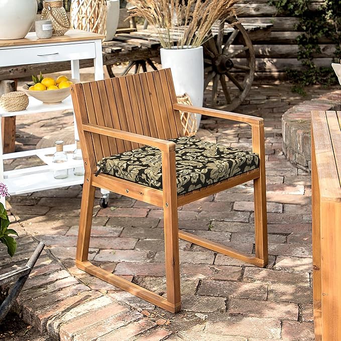 LVTXIII Outdoor Chair Cushions 18.5"x16"x2" Pack of 4, Water-Repellent Square Corner Memory Foam Seat Cushions with Ties for Garden Patio Furniture, Jacobean Black