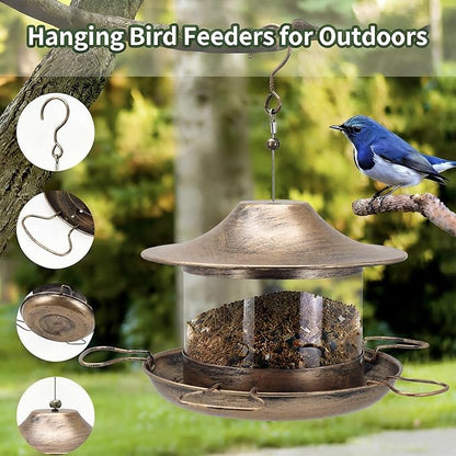 Bird Feeders for Outdoors Hanging,Easy to Clean Bird Feeder with Large Capacity, Heavy Duty Metal Bird Feeder for Wild Birds, Rustproof & Weatherproof for Garden Yard Patio (Bronze)