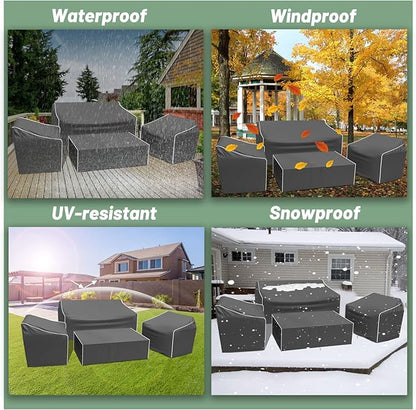 Gasadar Patio Furniture Cover 4-Piece Set, Outdoor Furniture Cover Waterproof for Lawn Patio Chairs, Loveseat and Coffe table, Grey