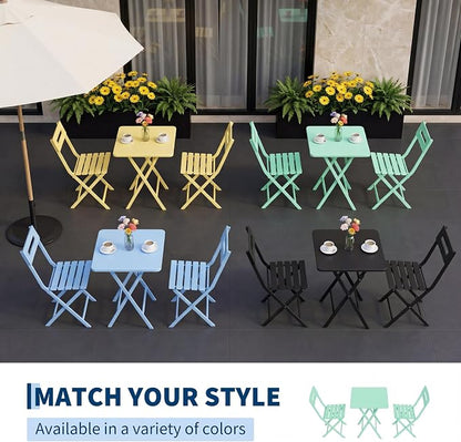 GarveeLife 3 Piece Outdoor Bistro Set, All Metal Patio Table and Chairs Set, Round Tube Iron Bistro Furniture Set for Balcony Porch Garden Cafe, Weather Resistant
