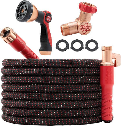 Pocket Hose Ballistic 100 FT Expandable Garden Hose w/Pocket Pivot Swivel Connector, Anti-Burst Sleeve Reinforced with Bulletproof Fiber, Lightweight, No-Kink, Compact, UV-Protected, AS SEEN ON TV