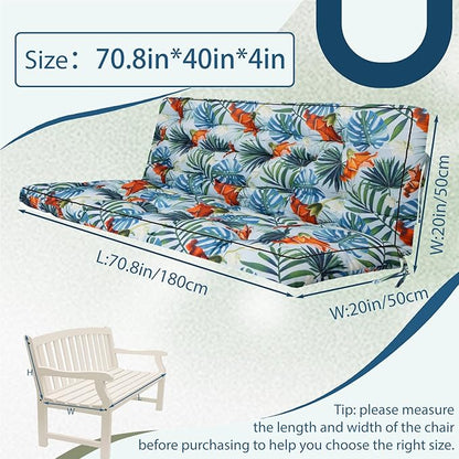 2/3 Seater Swing Replacement Cushion, Waterproof Porch Swing Cushions with Backrest, Thickened Bench Cushions for Outdoor Furniture, for Outdoor Patio Swing (Summer, 70.8 * 40in)
