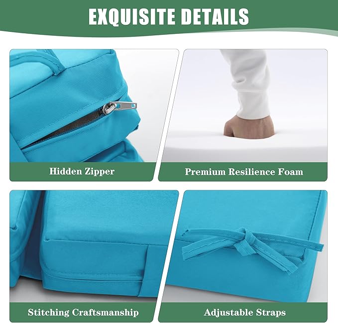 Chaise Lounge Cushions Outdoor Set of 4 - Waterproof and Fade Resistant Sun Lounger Replacement Cushions - Patio Lounger Pads with Removable Cover for Pool, Deck, Lawn, 72 x 21 x 3 Inch, Teal