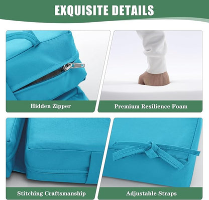 Chaise Lounge Cushions Outdoor Set of 4 - Waterproof and Fade Resistant Sun Lounger Replacement Cushions - Patio Lounger Pads with Removable Cover for Pool, Deck, Lawn, 72 x 21 x 3 Inch, Teal