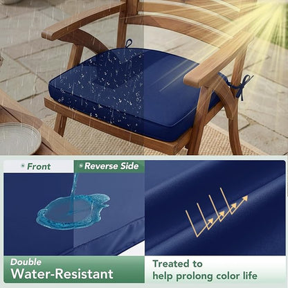 Outdoor Chair Cushions Set of 4: Waterproof & Fade Resistant Patio Furniture Cushions - 19 x 19 x 2 Inch Non Slip Round Corner Seat Cushion Pads with Removable Cover for Garden Yard Lawn, Navy Blue