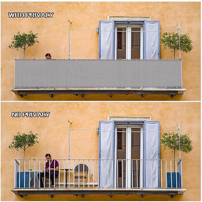SUNLAX 3'x13' Light Grey Balcony Privacy Screen Fence Windscreen Cover Fabric Shade Netting Mesh Cloth with Grommets UV Protection for Patio, Backyard, Porch, Railing Shield 90%