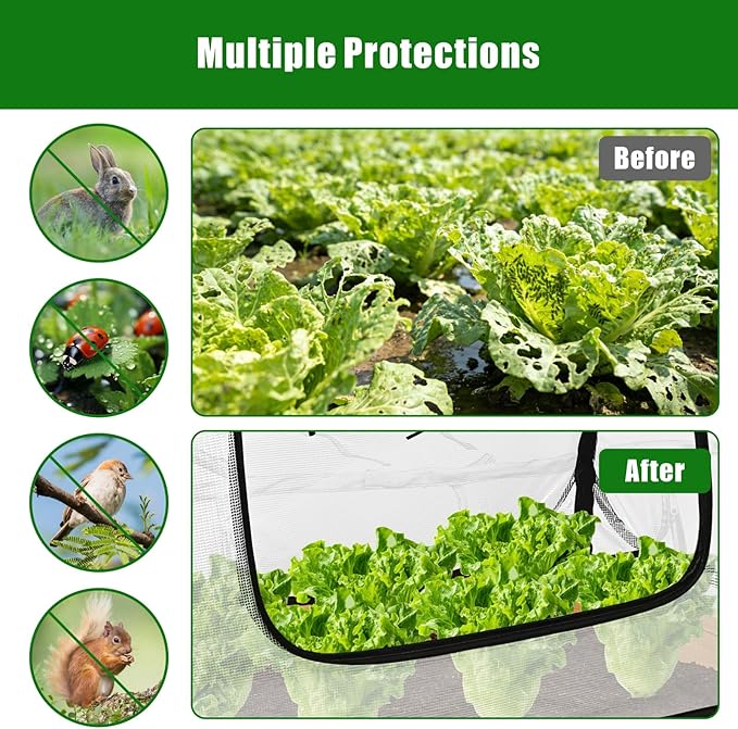Dual-Layer Garden Plant Cover for Raised Beds, Freeze Protection & Breathable Mesh, Pop Up Garden Rows Plants Cover Accelerators, Greenhouse Cover for Seedlings, Vegetables & Fruits, 45" x 22" x 16"
