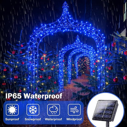 4 Pack 180FT Solar Christmas Lights Outdoor Waterproof, Super Bright 320 LED Solar String Lights with 8 Lighting Modes, Green Wire Solar Twinkle Fairy Lights for Outside Tree Xmas Party Garden(Blue)