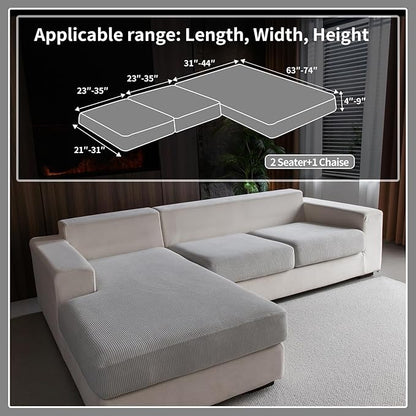 OHSIO Sectional Couch Covers, Wear Resistant Stretch Sofa Covers Washable Soft Couch Cushion Covers Anti Slip Furniture Protector Sofa Slipcovers for Pets(3 Pieces 2 Seaters+1 Chaise, Light Gray)
