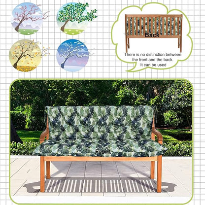 Swing Replacement Cushions with Backrest, 2 or 3 Seater Waterproof Non-Slip Overstuffed Swing Pad, Indoor/Outdoor Bench Cushion for Porch Chair Swings Garden Furniture (Palm Leaves, 40 * 71 in)