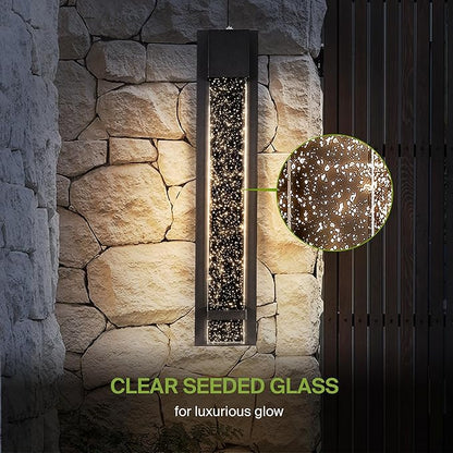 ASD LED 24" Bubble Glass Wall Light Fixture, Outdoor Dusk to Dawn Sconce | 3CCT, Waterproof, Photocell, ETL Listed | 12W 500LM 3000-5000K 120V | Exterior Lantern, Porch Lighting | Black, 2 Pack