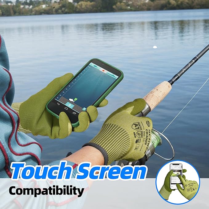 Schwer 2 Pairs ANSI A7 Cut Resistant Fishing Gloves, CR3009 Touchscreen Compatible Work Gloves for Men and Women, Non Slip, Ideal for Fishing, Hunting, Hiking, Cycling, and Outdoor Activities, L