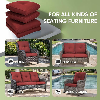 Outdoor Chair Cushion Set of 3, Waterproof Outdoor Seat Cushions 25x22, Patio Chair Cushions for Outdoor Furniture, Couch Cushion Replacement, Include 3 Back & 3 Seat Cushions, Button/Red