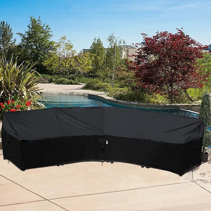 Curved Patio Furniture Cover for Outdoor Sectional Sofa, 190"(128") Reinforced Waterproof 600D Patio Couch Covers, Lawn Outside Garden Furniture Winter Protector-Midnight Black