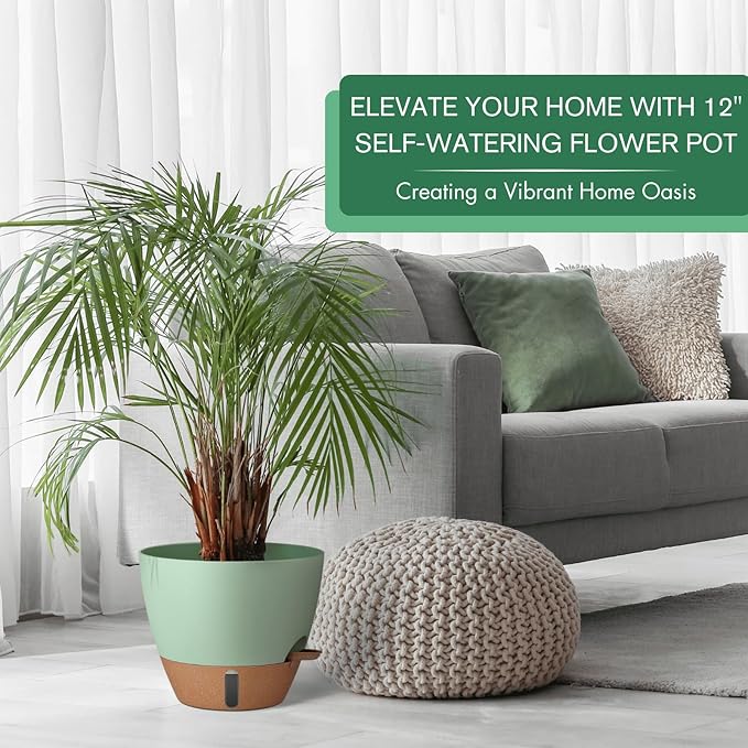 montresor 12/10/8 Inch Self Watering Pots for Indoor Plants Plastic Large Pot for Outdoor Plants, Water Level Window & Spacious Reservoir Flower Pots Decorative Planter with Drainage and Tray