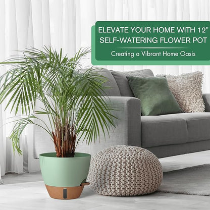 montresor 12/10/8 Inch Self Watering Pots for Indoor Plants Plastic Large Pot for Outdoor Plants, Water Level Window & Spacious Reservoir Flower Pots Decorative Planter with Drainage and Tray
