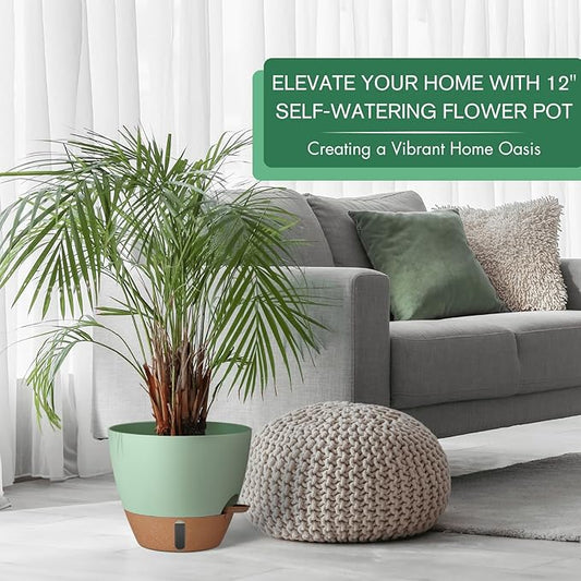 montresor 12/10/8 Inch Self Watering Pots for Indoor Plants Plastic Large Pot for Outdoor Plants, Water Level Window & Spacious Reservoir Flower Pots Decorative Planter with Drainage and Tray