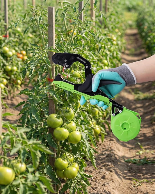 WORKPRO Plant Tying Machine with 6" Scissors, Lightweight Tape Gun for Tying Vines and Support Plant, Includes Gloves, 20 Rolls of Tape, 10000 Staples, Ideal for Tomatoes, Grapes, Cucumber, Vegetables