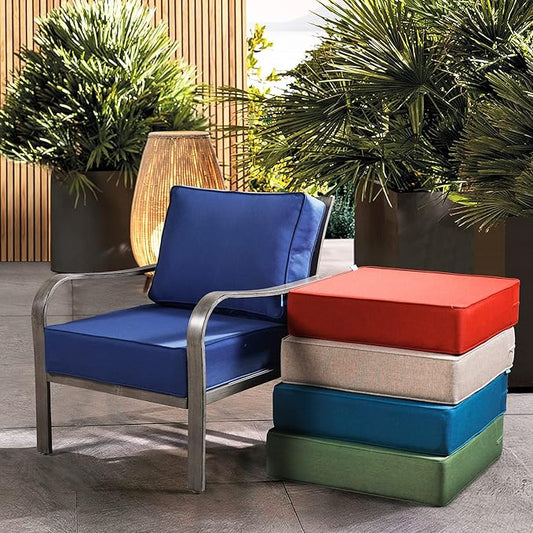 ARTPLAN Olefin 24x24 Deep Seat Patio Cushions for Outdoor Furniture,Extra 6 inch Thick,Back 18"x24",Removable,Replacement,Solid/Floral,Outdoor/Indoor,Navy Blue