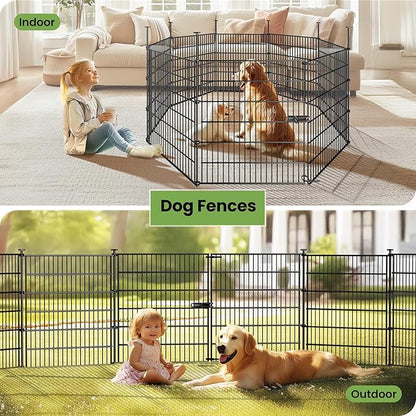 Garden Fence Panels with Gate 14.5ft(L) X 32in(H), Garden Fencing for Yard Includes Gloves, Hammer&Zip Ties, Rustproof Metal Wire Temporary No Dig Dog Fence Outdoor for Yard