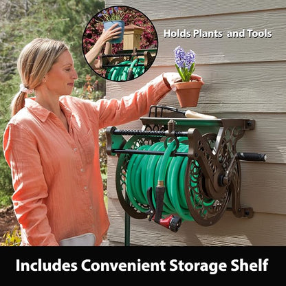Liberty Garden Products Garden 707 Decorative Wall Mount Garden Guide Hose Reel, Bronze