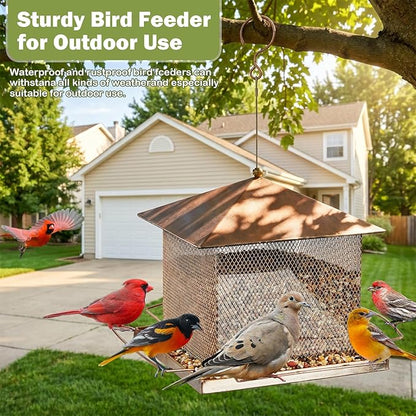 Bird Feeder, Heavy Duty Metal Bird Feeders for Outdoor Hanging, 9LB Extra Large Capacity Wild Birdfeeder for Garden Yard Outside Backyard