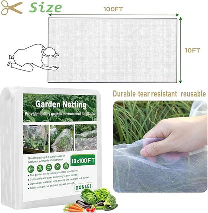 GonLei Garden Netting 10 X 100 FT Ultra Fine Netting for Garden Protection,Garden Netting for Raised Beds,Mosquito Net for Blueberry Shrubs Vegetables Fruits Flowers Crops Pest Barrier
