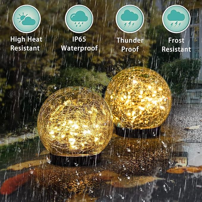 SyouHome Solar Garden Lights Outdoor Waterproof, 4 Pack 30 LEDs Cracked Glass Ball Light, Ground Landscape Garden Decor, Solar Globe Decorative for Pathway/Patio/Lawn/Yard