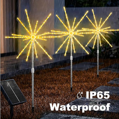 CCILAND 3 Pack Solar Firework Lights Outdoor, 336 LEDs Solar Starburst Garden Lights with Timer 8 Modes, Waterproof Decorative Lights for Yard Patio Walkway Pathway Party Wedding (Warm White)