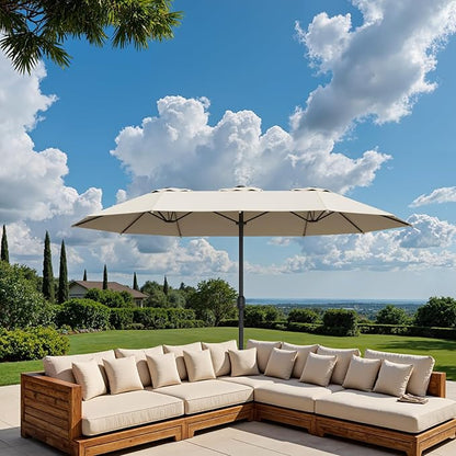 Outdoor Patio Umbrella, Table Umbrella with Push Button Tilt and Crank, 8 Ribs Market Umbrella