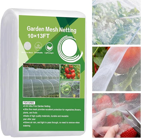 Ultra Fine Garden Netting,10'x13' Plant Netting Pest Barrier for Garden Protection Row Cover Raised Bed Screen Mesh Greenhouse Mosquito Net, Protecting Tree Plants Vegetable Flowers Fruits