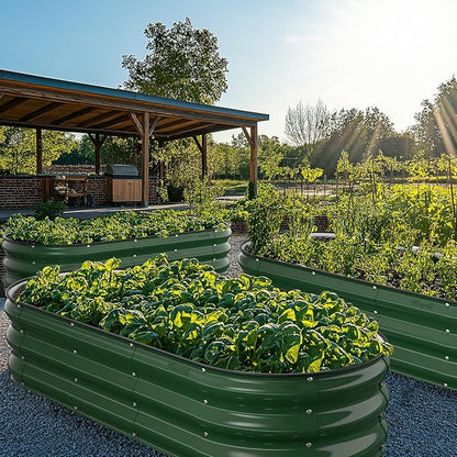 Winpull Raised Garden Bed Kit, 5x2x1 ft Galvanized Planter Box Outdoor with Safety Edging, Large Metal Raised Beds for Gardening Vegetables Flower Fruits (Moss Green)