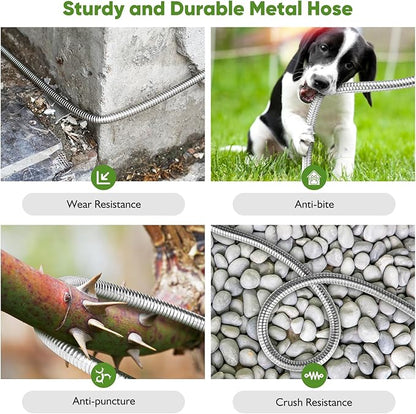 Garden Hose Metal 200FT, Stainless Steel Heavy Duty Water Hose With 10 Function Nozzle, No-Kink, Tough & Flexible, Sturdy and Lightweight, Rust Proof for Yard, Outdoor, RV