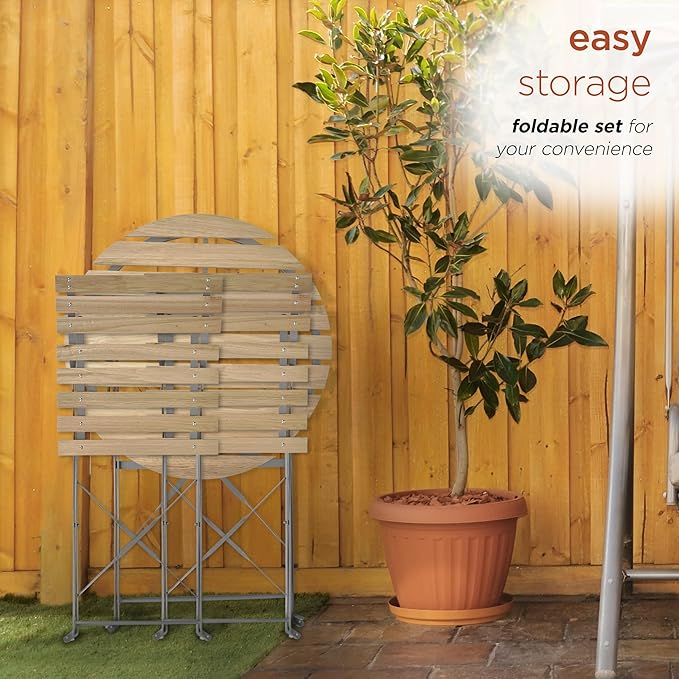 Alpine Corporation 3-Piece Wood Slat and Metal Bistro Set