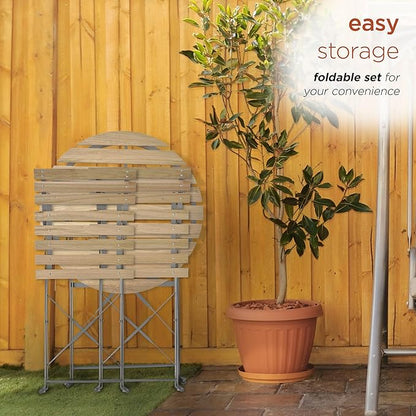 Alpine Corporation 3-Piece Wood Slat and Metal Bistro Set