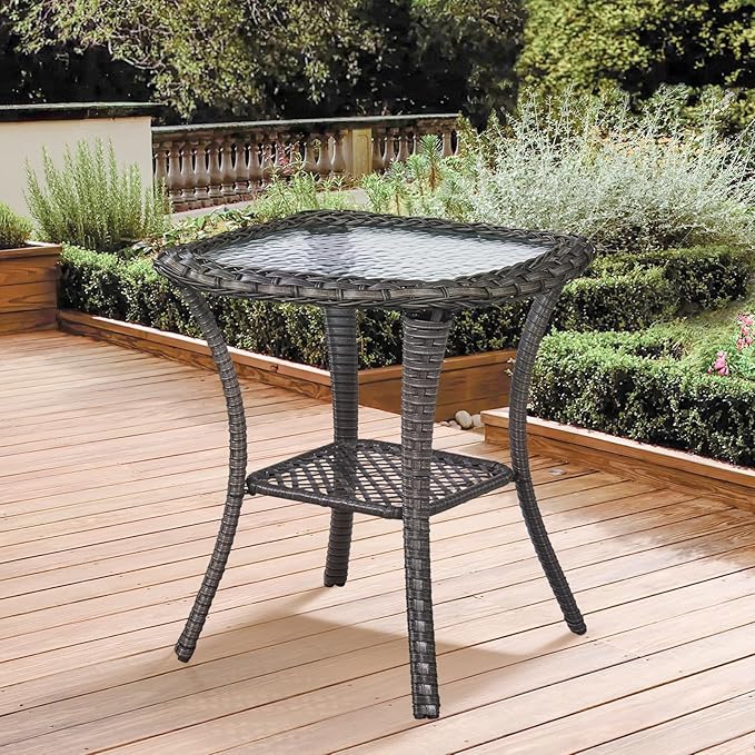 Patio Furniture Set 2 Wicker Patio Chairs with 2 Rattan Ottomans 1 Patio Wicker Side Table Brown Wicker Beige Cushions Patio Conversation Set 5pcs for Garden Balcony Backyard