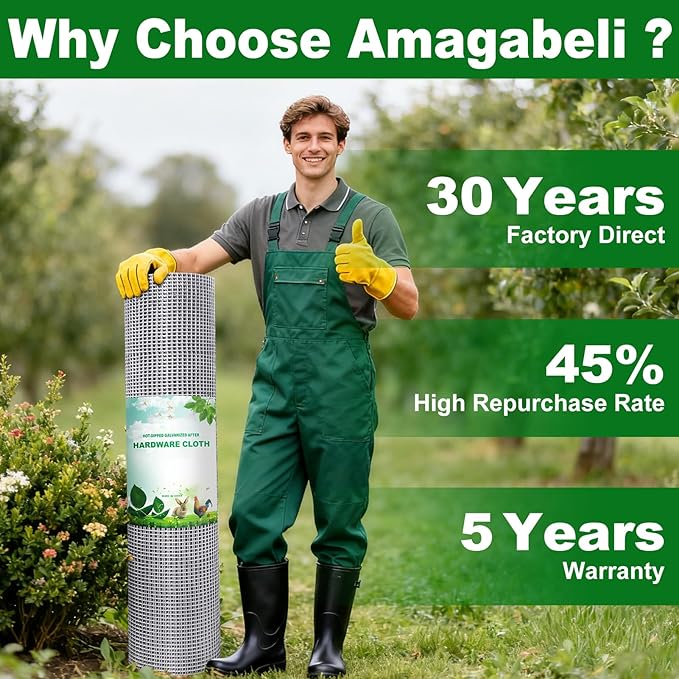 Amagabeli Galvanized Hardware Cloth 1/4 Inch 48in x 100ft 23gauge Chicken Wire Fence Weld Wire Mesh Roll Garden Fencing Plant Supports Poultry Netting Snake Fence Gopher Wire Rabbit cage Tree Guard