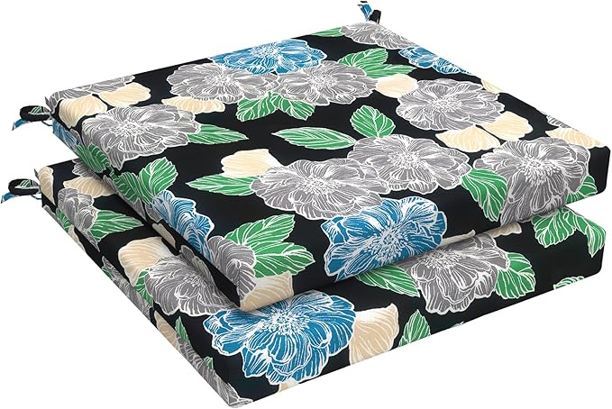 LVTXIII Outdoor Seat Cushions Seasonal Replacement Chair Cushions, Patio Chair Pads with Ties for Dining Chairs and Garden Furniture, Square Back, 19"x19"x2", 2 Pack, Peony Garden