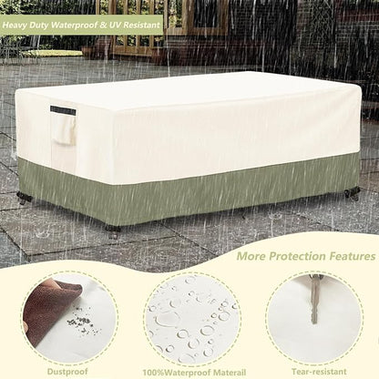 Outdoor Coffee Table Cover 48 W x 28 D x 16 H Inches,600D Heavy Duty Waterproof Outdoor Table Cover,Patio Rectangle Table Covers,Beige