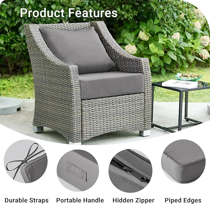 IPYNBAP Outdoor Cushions for Patio Furniture,Outdoor Seat Cushion Set 24 x 24 x 4 Inch,Waterproof & Fade Resistant Outdoor Chair Cushions,Deep Patio Chair Cushion with Removable Cover,Dark Grey